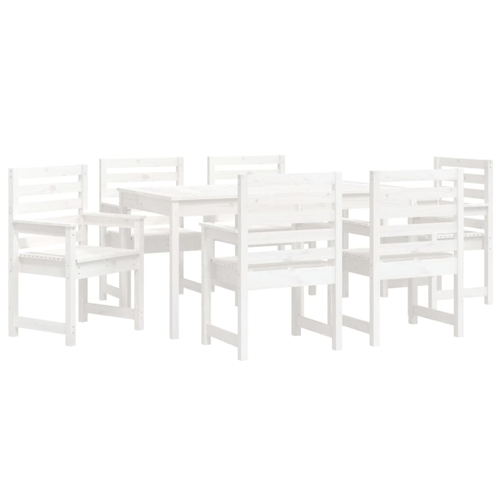 Set da Pranzo per Giardino 7pz Bianco in Legno Massello di Pino - homemem39