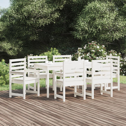 Set da Pranzo per Giardino 7pz Bianco in Legno Massello di Pino - homemem39