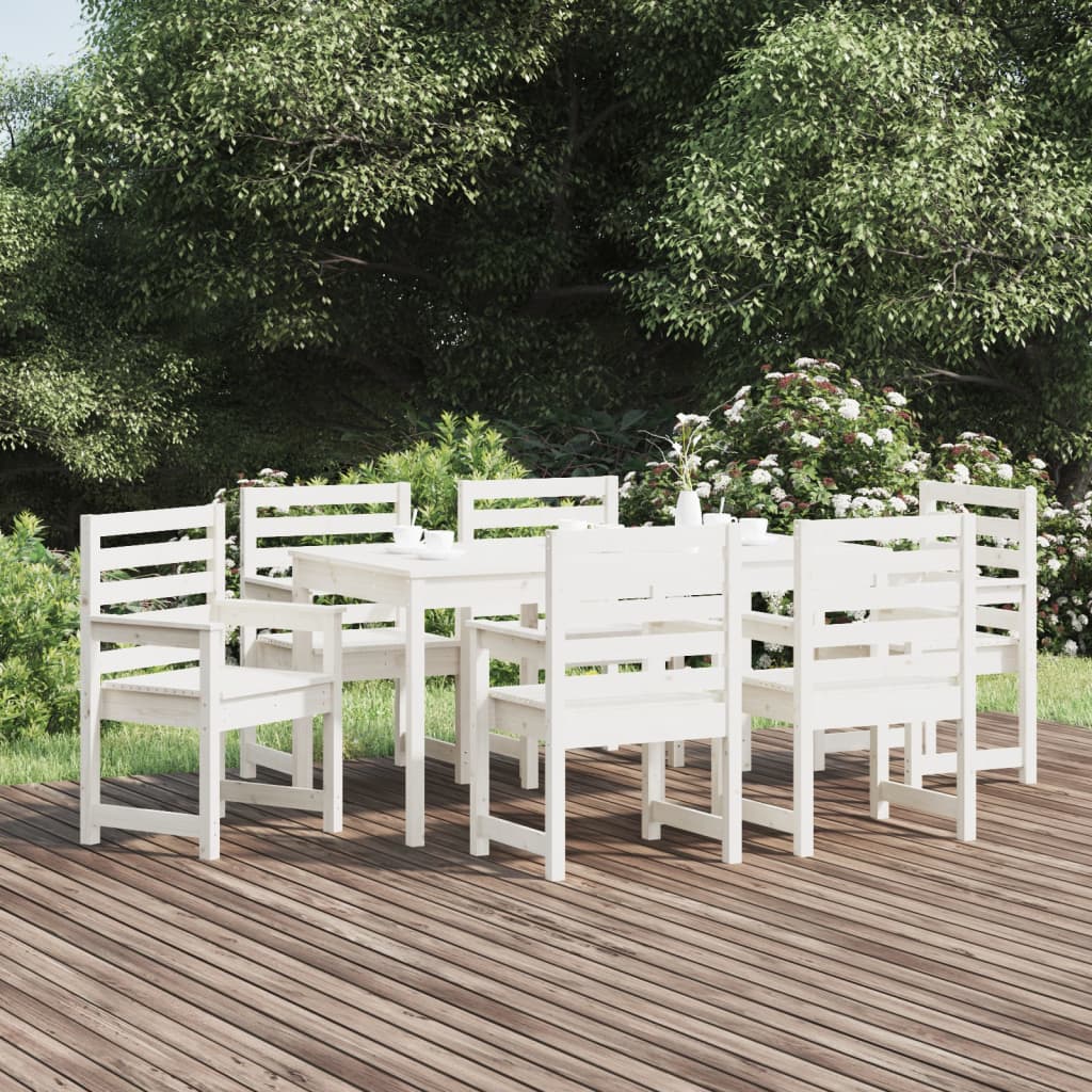 Set da Pranzo per Giardino 7pz Bianco in Legno Massello di Pino