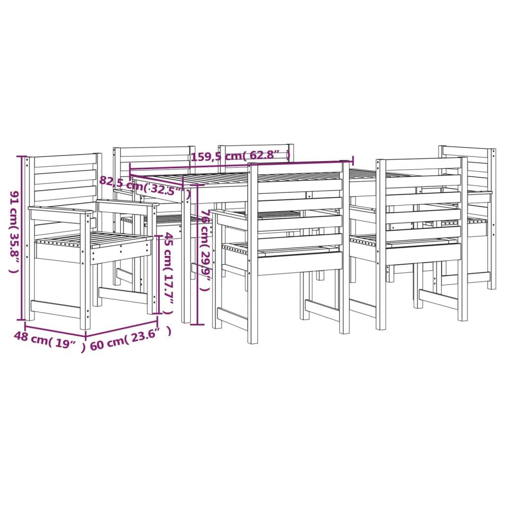 Set da Pranzo per Giardino 7 pz in Legno Massello di Douglas | homemem39