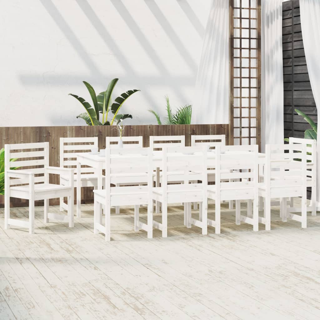 Set da Pranzo per Giardino 11pz Bianco Legno Massello di Pino - homemem39