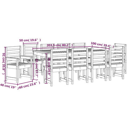 Set da Pranzo per Giardino 11 pz in Legno Massello di Douglas