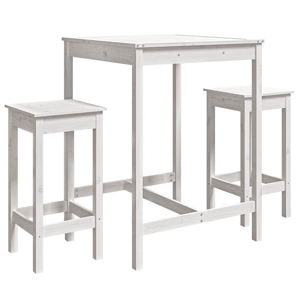 Set Bar da Giardino 3 pz Bianco in Legno Massello di Pino - homemem39