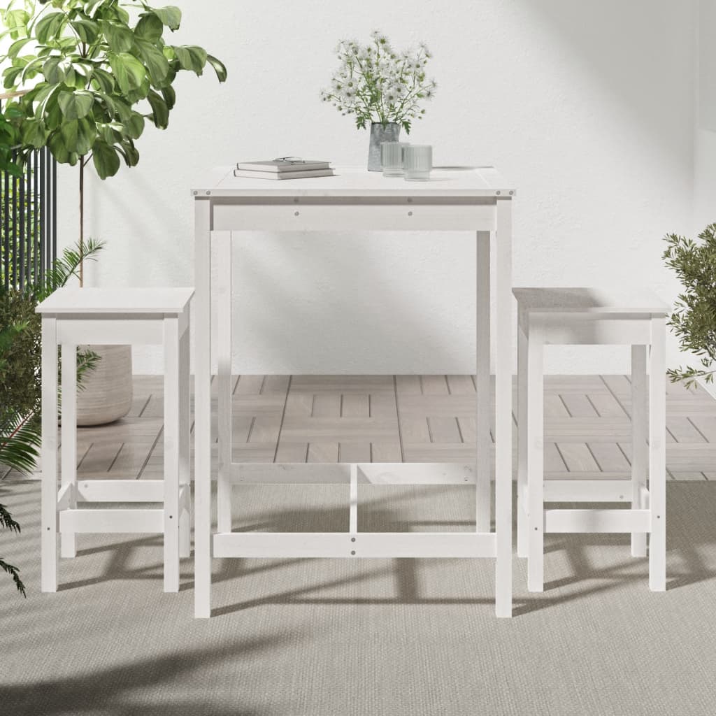 Set Bar da Giardino 3 pz Bianco in Legno Massello di Pino - homemem39