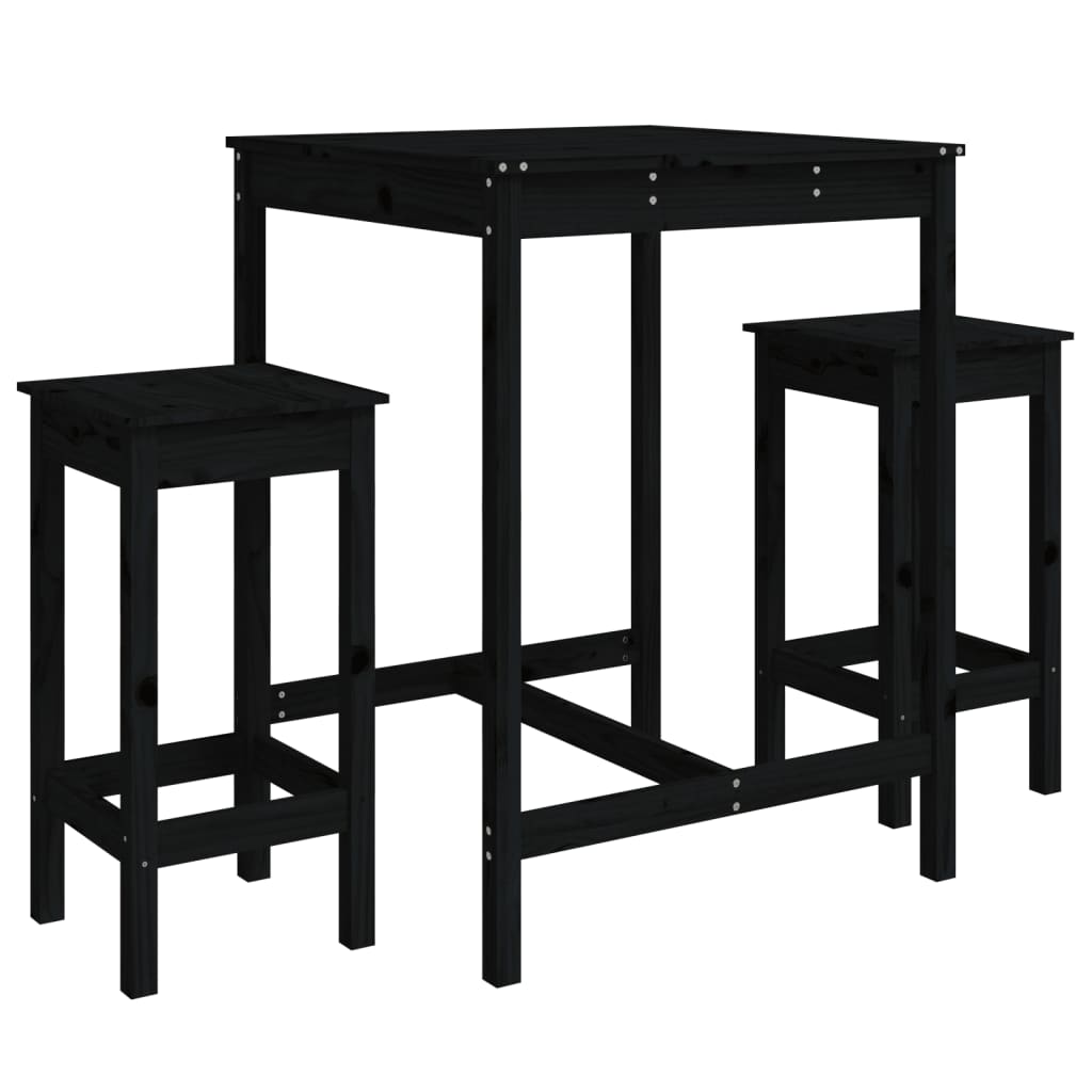 Set Bar da Giardino 3 pz Nero in Legno Massello di Pino - homemem39