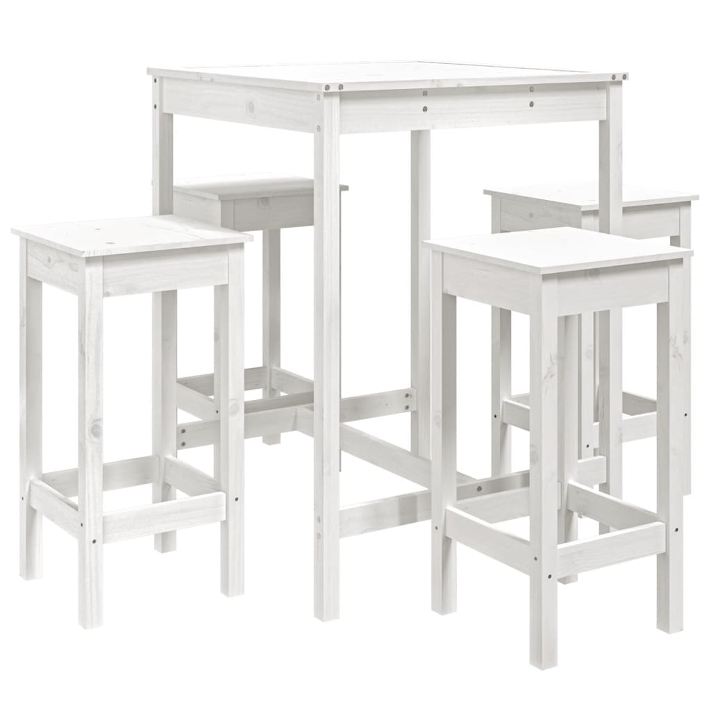 Set Bar da Giardino 5 pz Bianco in Legno Massello di Pino - homemem39