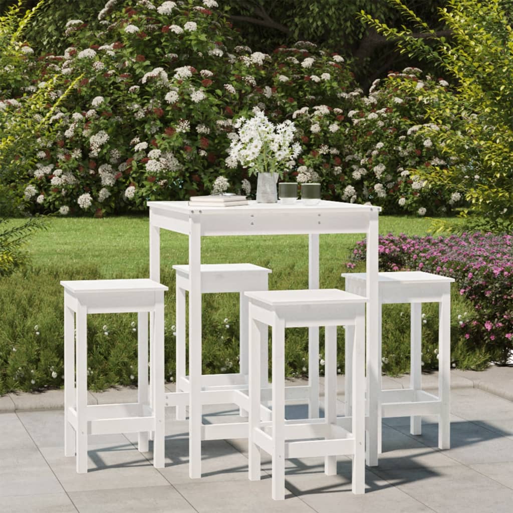 Set Bar da Giardino 5 pz Bianco in Legno Massello di Pino - homemem39