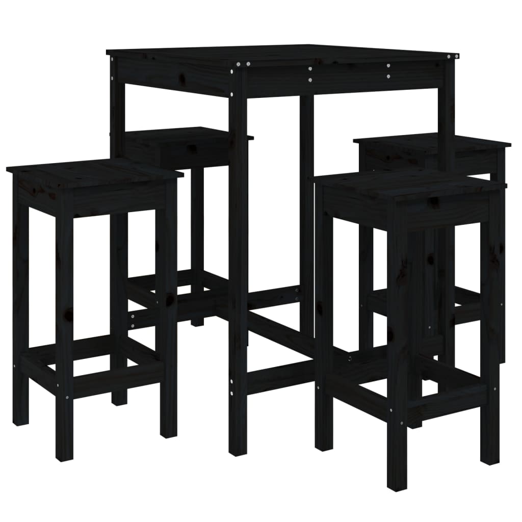 Set Bar da Giardino 5 pz Nero in Legno Massello di Pino - homemem39