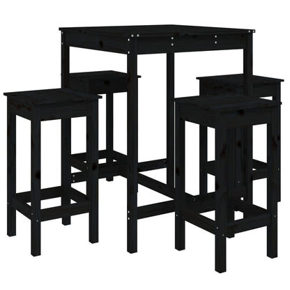 Set Bar da Giardino 5 pz Nero in Legno Massello di Pino - homemem39