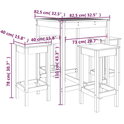 Set Bar da Giardino 5 pz Nero in Legno Massello di Pino - homemem39