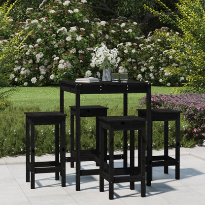 Set Bar da Giardino 5 pz Nero in Legno Massello di Pino - homemem39
