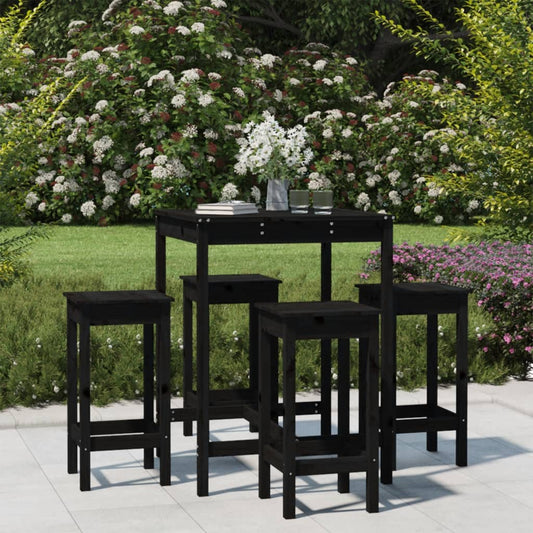 Set Bar da Giardino 5 pz Nero in Legno Massello di Pino - homemem39