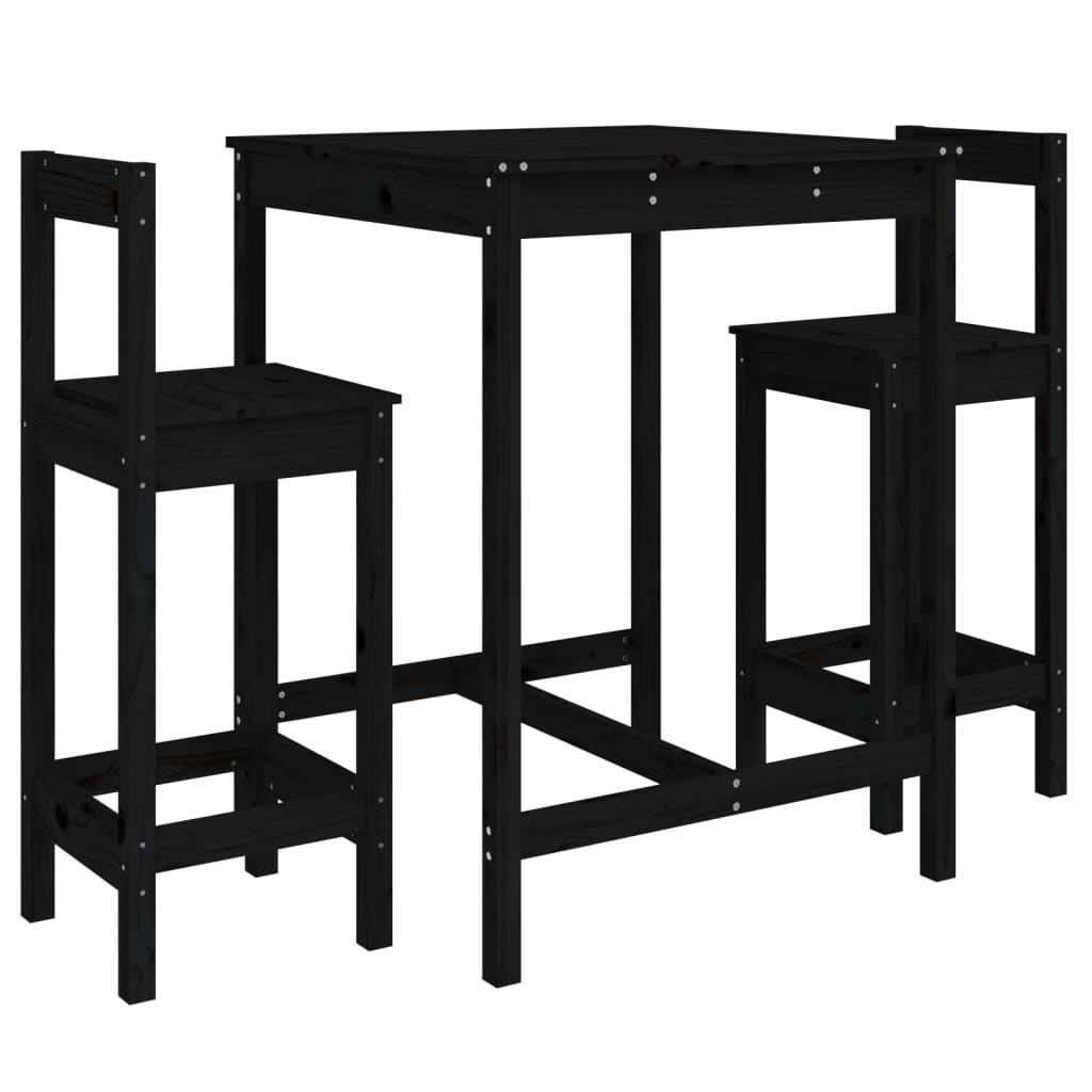 Set Bar da Giardino 3 pz Nero in Legno Massello di Pino - homemem39