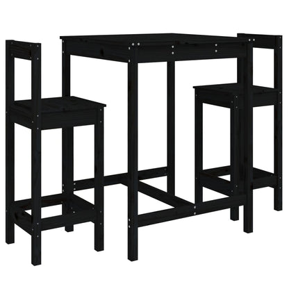 Set Bar da Giardino 3 pz Nero in Legno Massello di Pino - homemem39