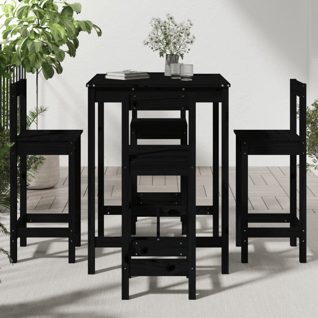 Set Bar da Giardino 5 pz Nero in Legno Massello di Pino - homemem39