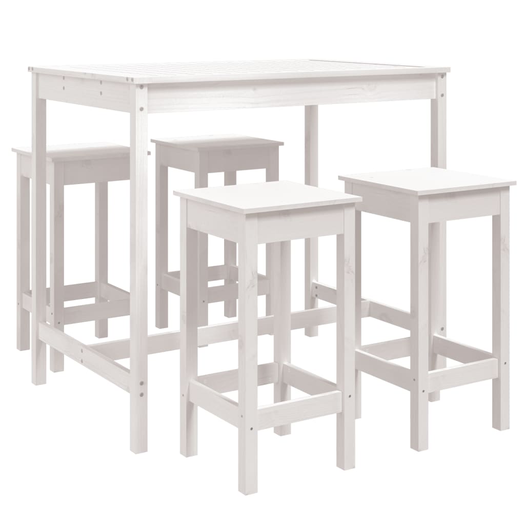 Set Bar da Giardino 5 pz Bianco in Legno Massello di Pino - homemem39