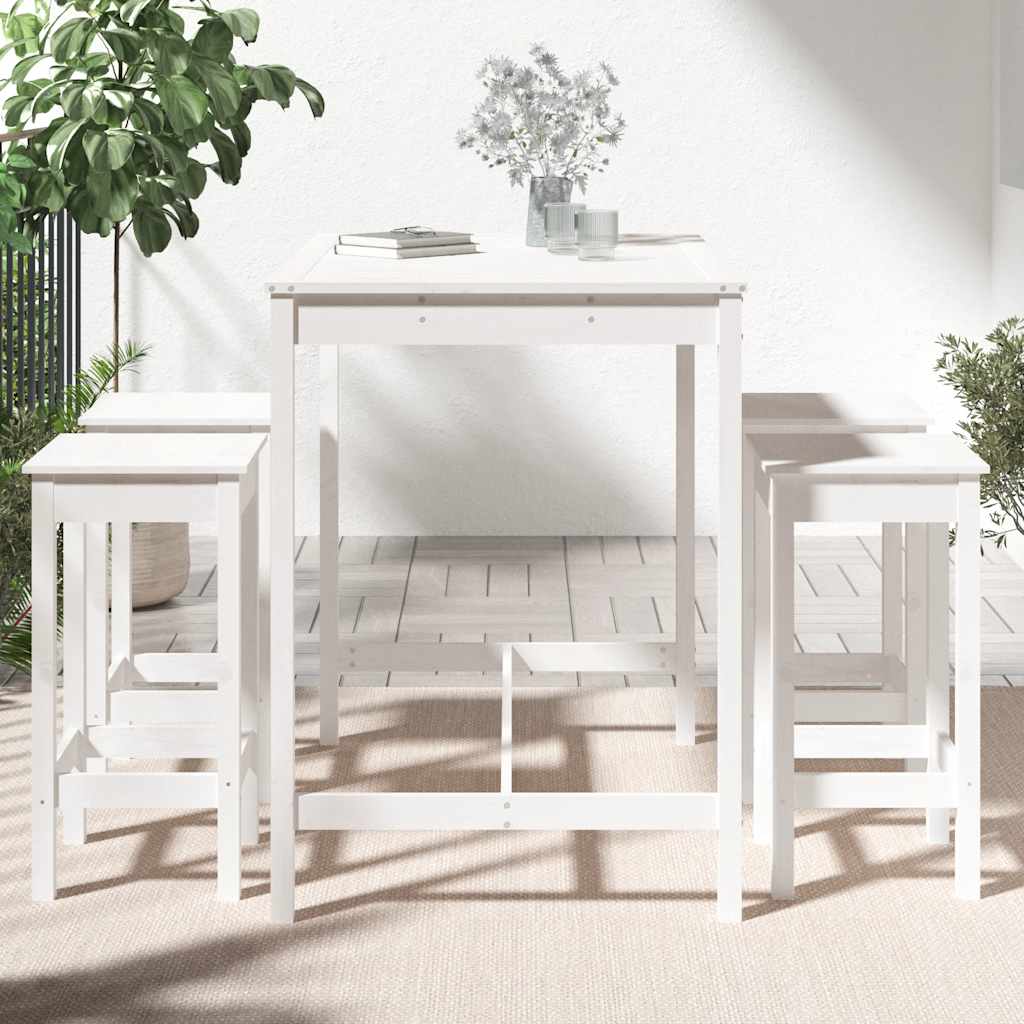 Set Bar da Giardino 5 pz Bianco in Legno Massello di Pino | homemem39