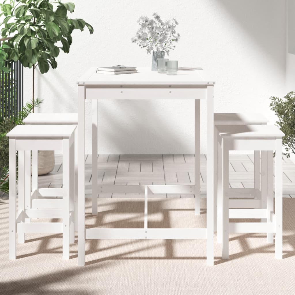 Set Bar da Giardino 5 pz Bianco in Legno Massello di Pino - homemem39