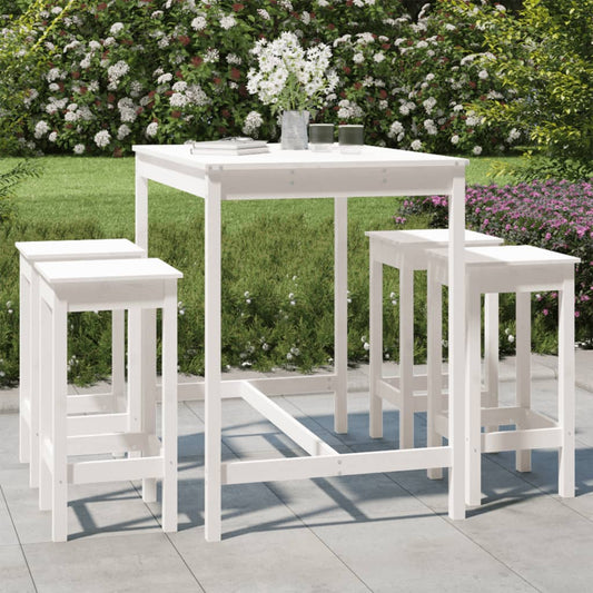Set Bar da Giardino 5 pz Bianco in Legno Massello di Pino - homemem39