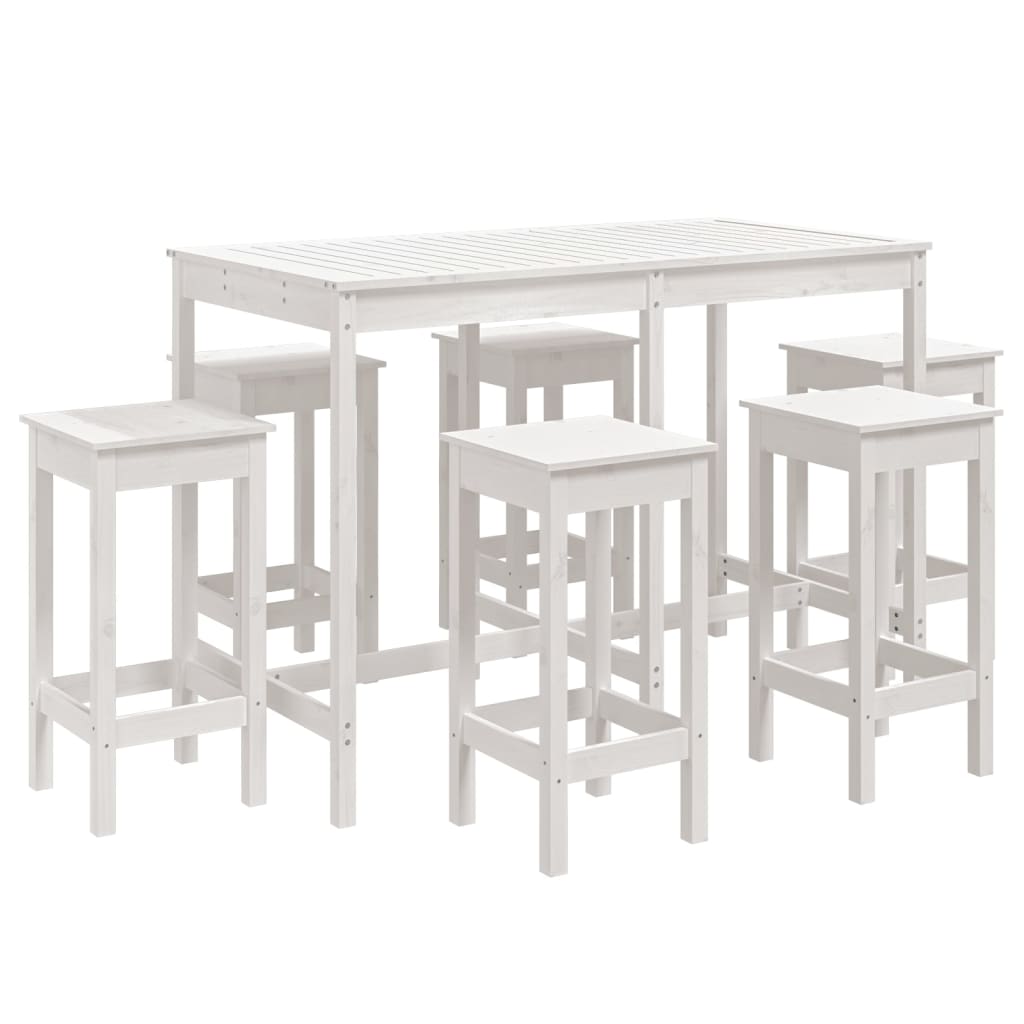 Set Bar da Giardino 7 pz Bianco in Legno Massello di Pino - homemem39