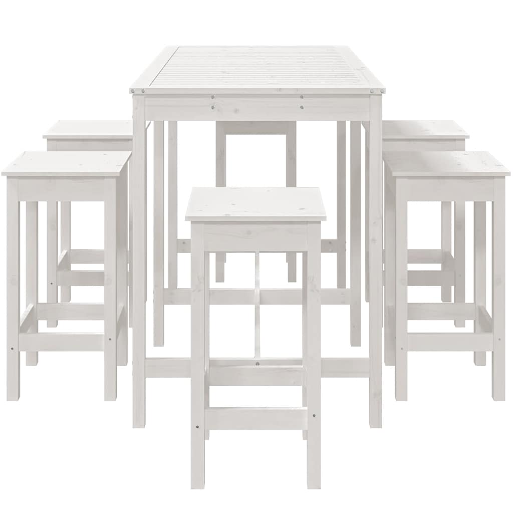 Set Bar da Giardino 7 pz Bianco in Legno Massello di Pino | homemem39