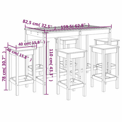 Set Bar da Giardino 7 pz Bianco in Legno Massello di Pino | homemem39