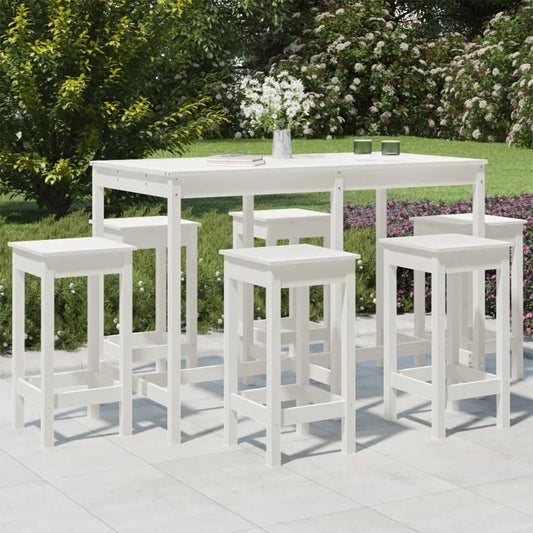 Set Bar da Giardino 7 pz Bianco in Legno Massello di Pino - homemem39