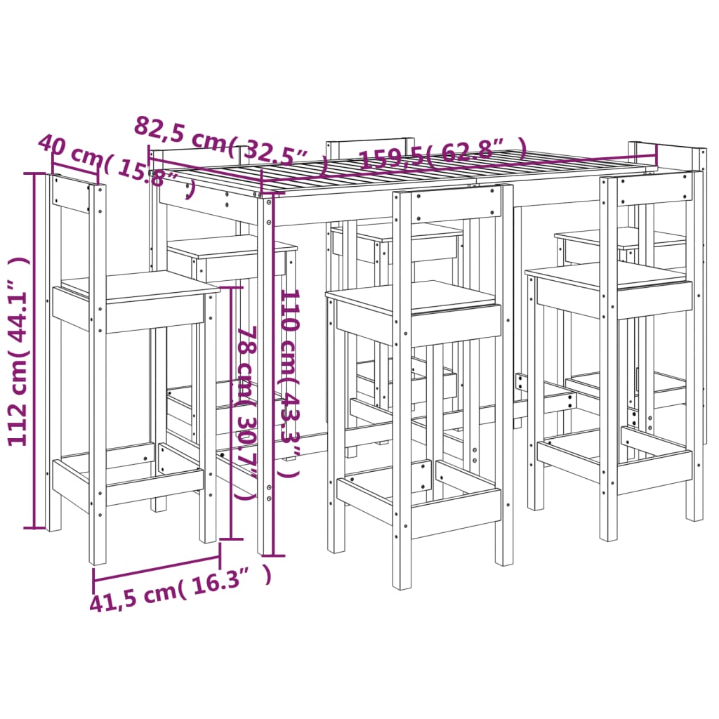 Set Bar da Giardino 7 pz in Legno Massello di Pino | homemem39