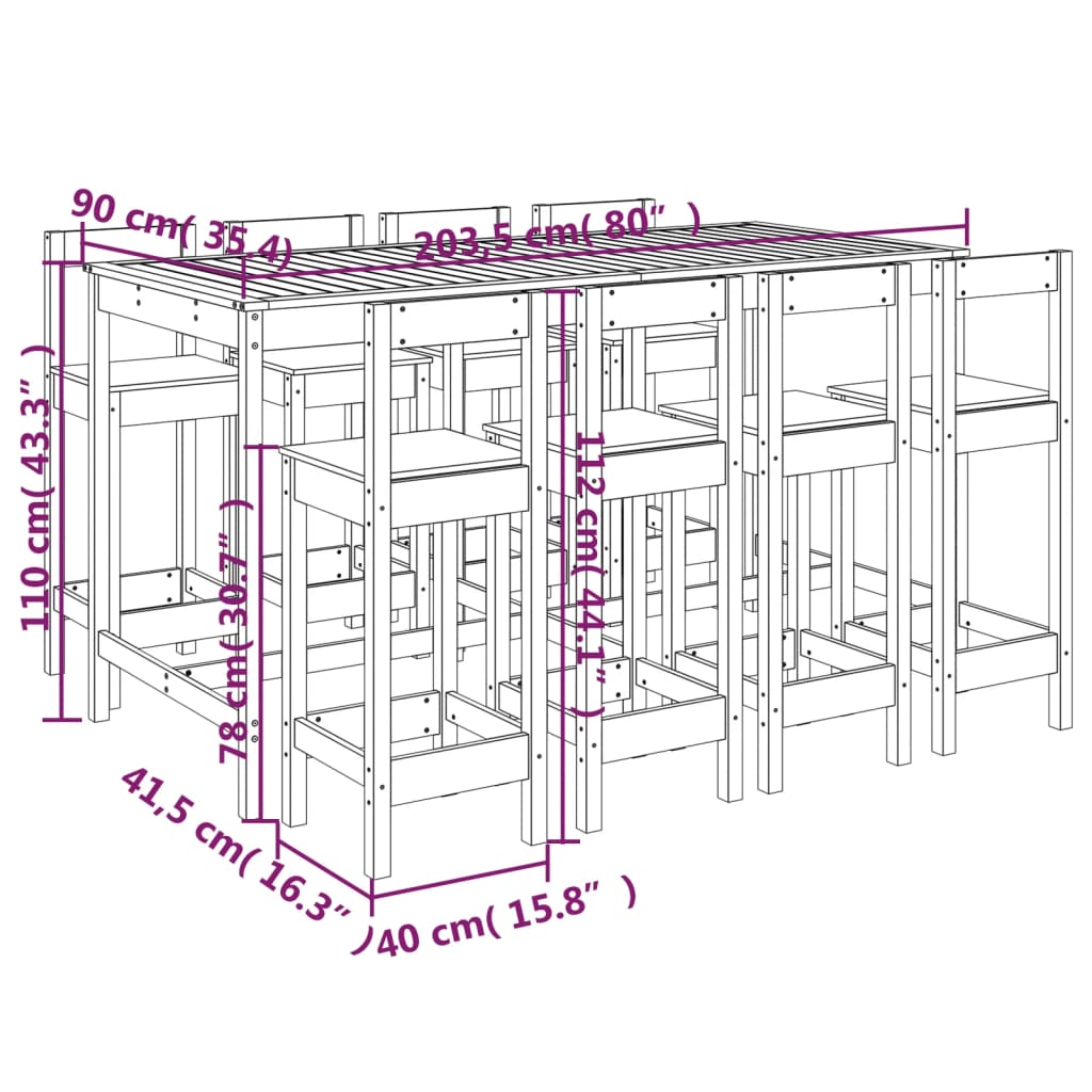 Set Bar da Giardino 9 pz in Legno Massello di Pino | homemem39