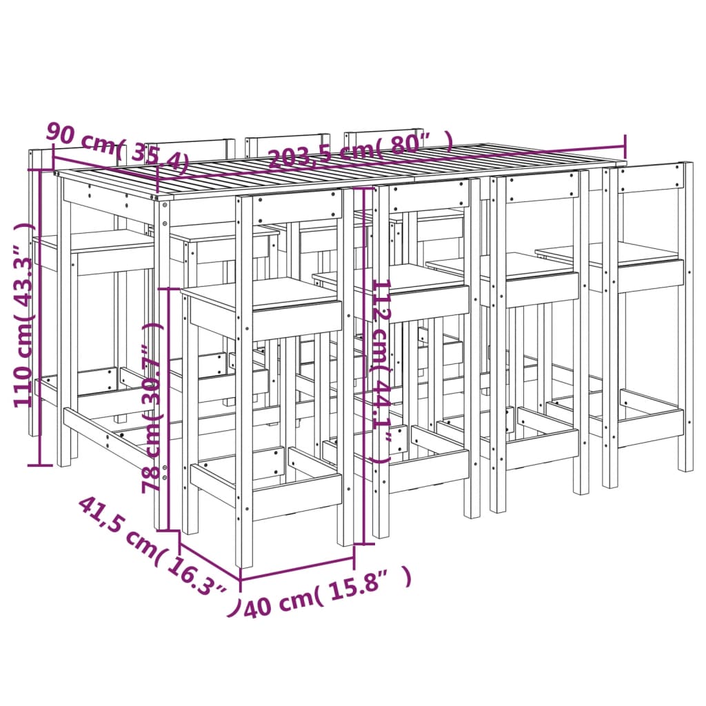 Set Bar da Giardino 9 pz Bianco in Legno Massello di Pino | homemem39