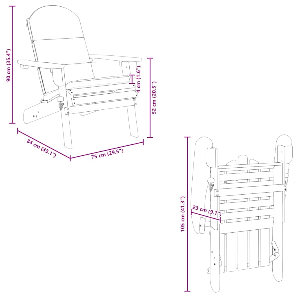 Sedia Adirondack da Giardino con Cuscini Legno Massello Acacia - homemem39