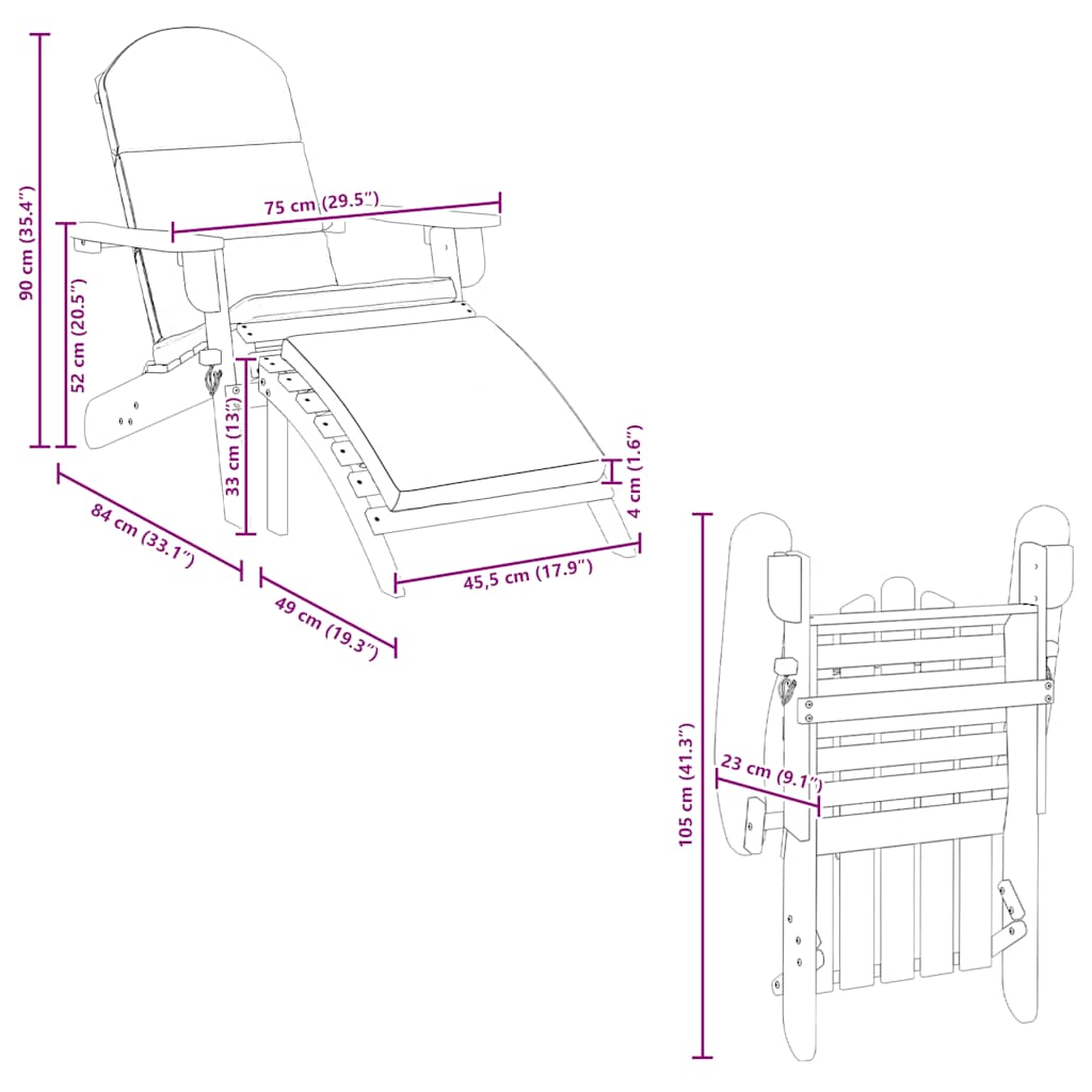 Sedia Adirondack Giardino con Poggiapiedi Legno Massello Acacia - homemem39