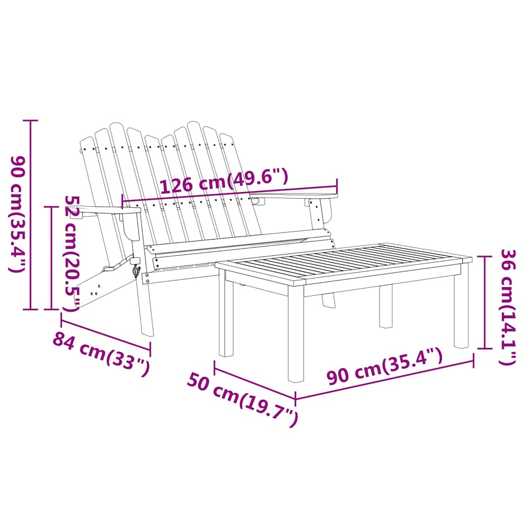 Set da Salotto Giardino Adirondack 2pz Legno Massello di Acacia
