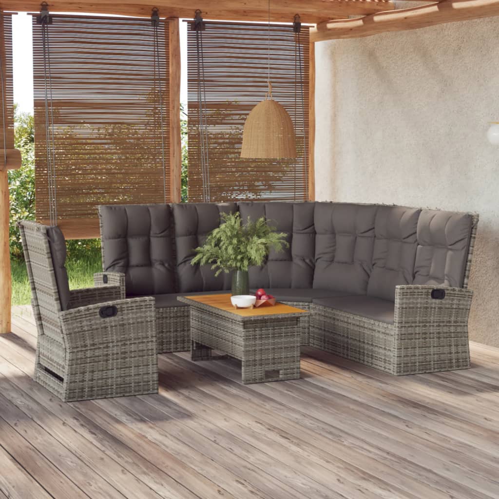 Set Divani da Giardino 3 pz con Cuscini in Polyrattan Grigio | homemem39
