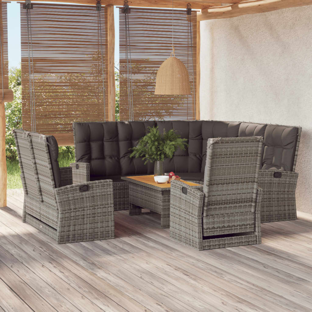Set Divani da Giardino 4 pz con Cuscini in Polyrattan Grigio