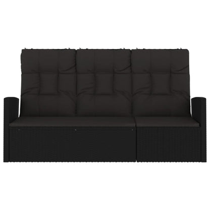 Panca da Giardino Reclinabile con Cuscini 173cm Polyrattan Nero