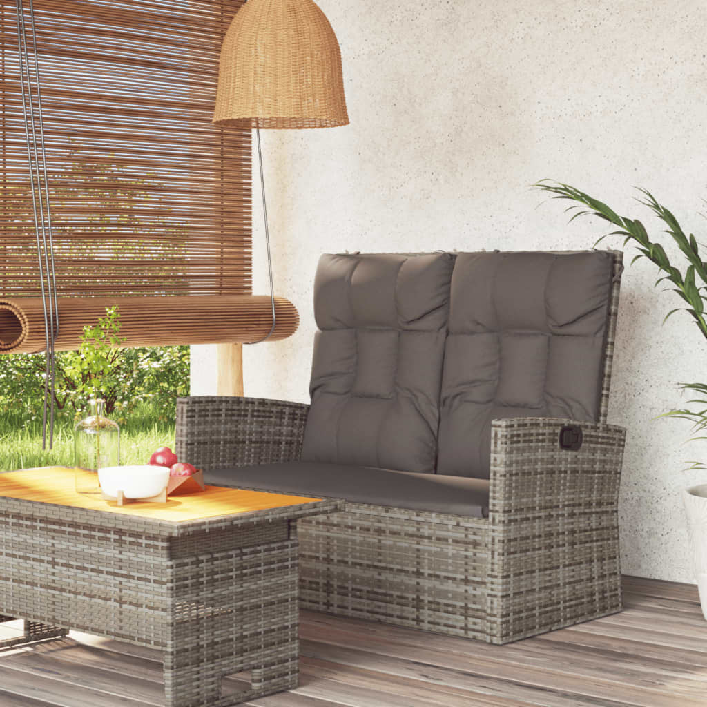 Panca Giardino Reclinabile con Cuscini 118cm Polyrattan Grigio | homemem39
