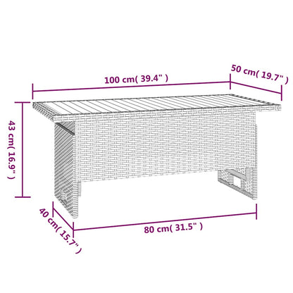 Tavolo Giardino Grigio 100x50x43/63 Massello Acacia Polyrattan | homemem39