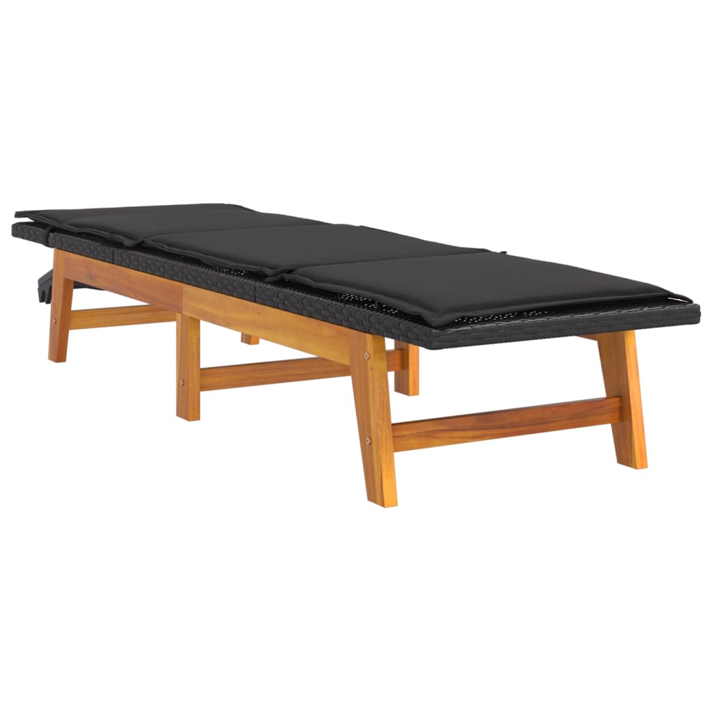 Sdraio con Cuscino Nero Marrone Polyrattan e Massello di Acacia - homemem39