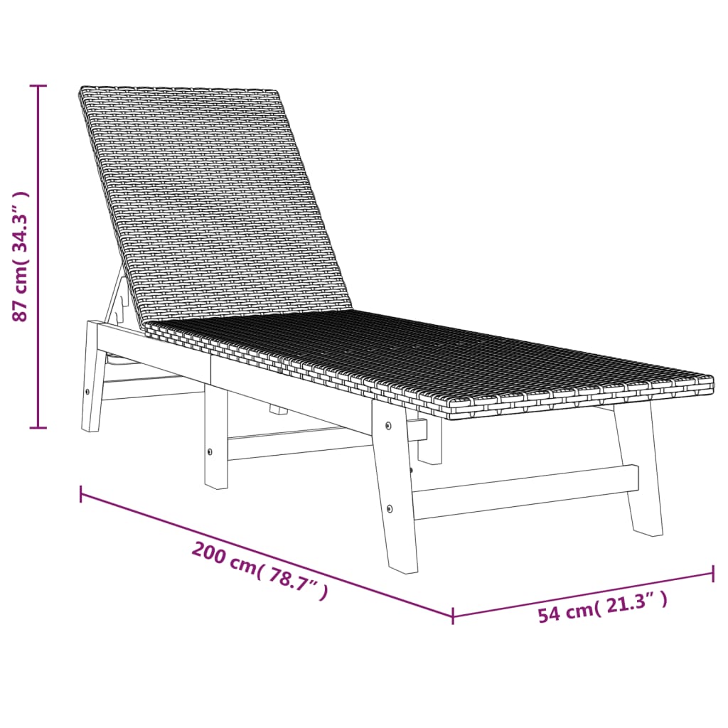 Sdraio Nero e Marrone in Polyrattan e Legno Massello di Acacia - homemem39