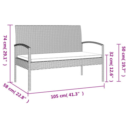 Panca da Giardino con Cuscino Nera 105 cm in Polyrattan | homemem39