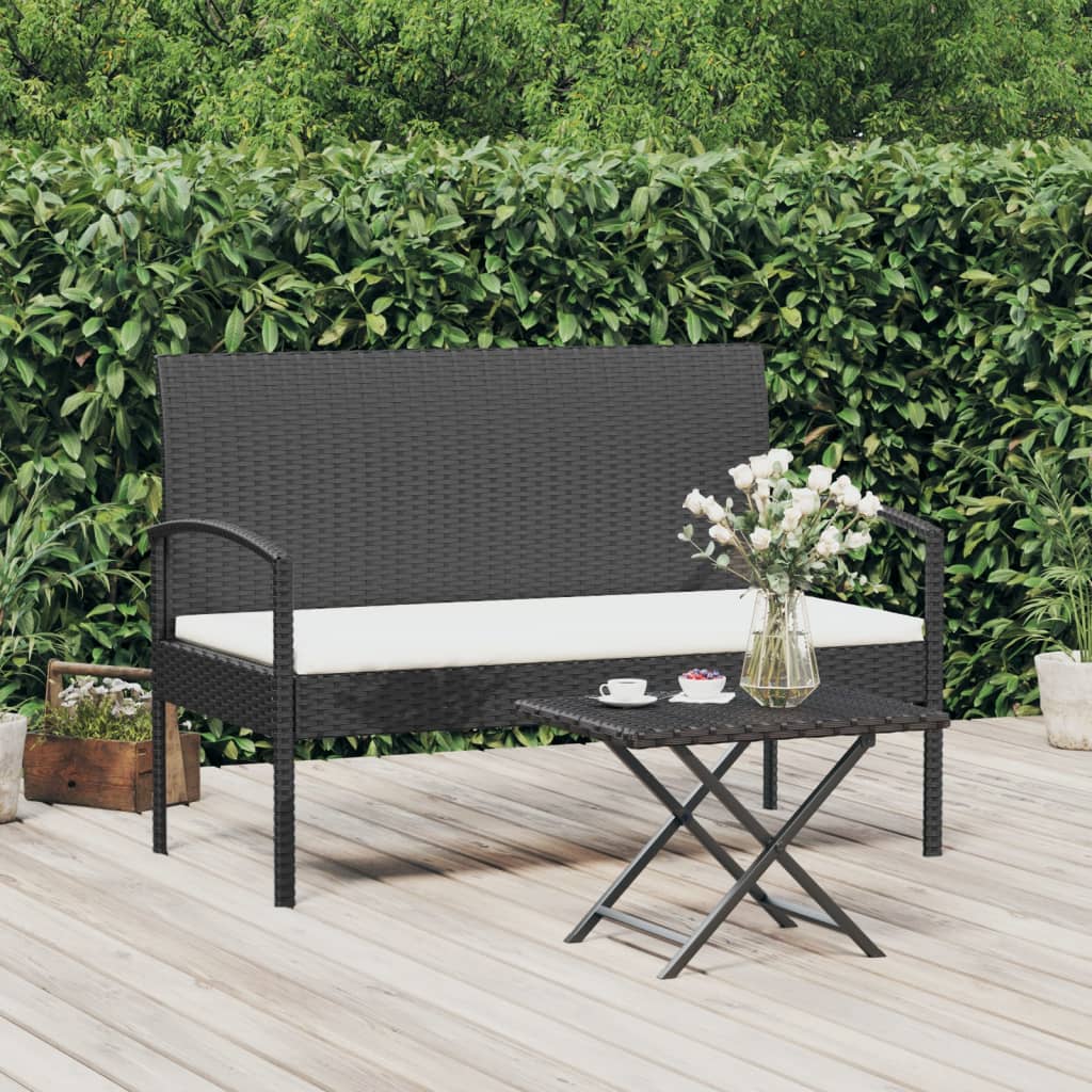 Panca da Giardino con Cuscino Nera 105 cm in Polyrattan | homemem39