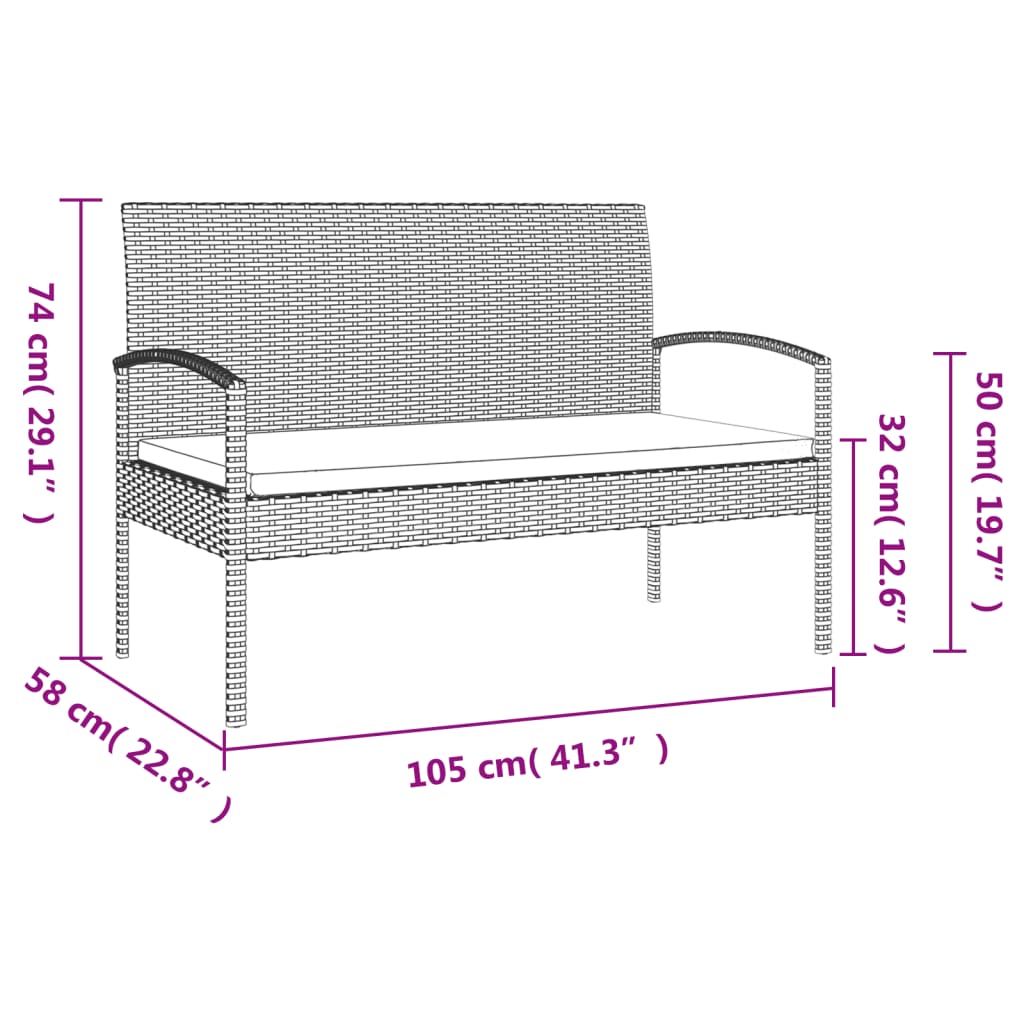 Panca da Giardino con Cuscino Grigia 105 cm in Polyrattan | homemem39