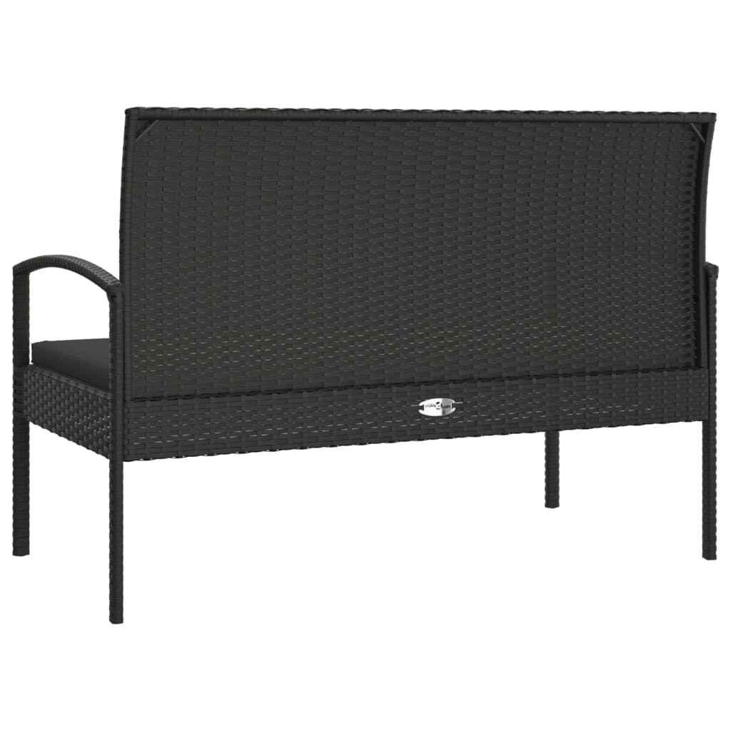 Panca da Giardino con Cuscino Nera 105 cm in Polyrattan | homemem39