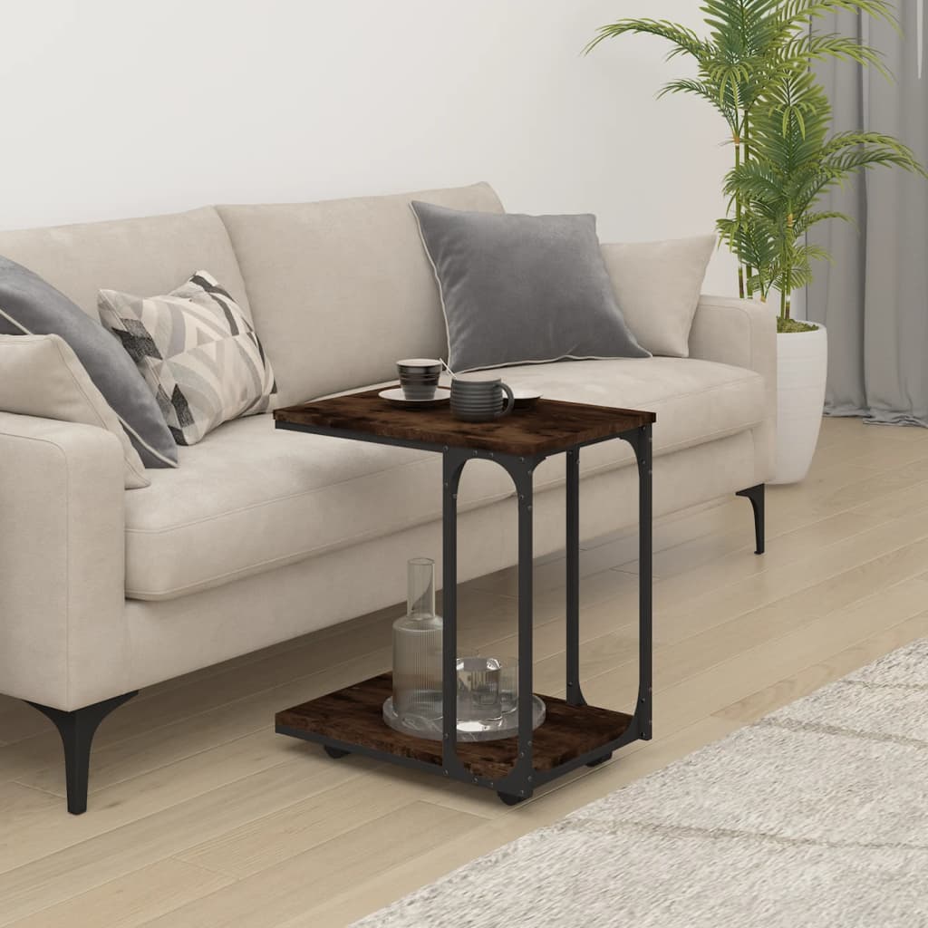 Tavolino con Ruote Rovere Fumo 50x35x55,5 cm Legno Multistrato - homemem39