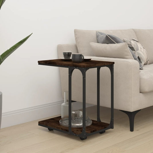 Tavolino con Ruote Rovere Fumo 50x35x55,5 cm Legno Multistrato - homemem39