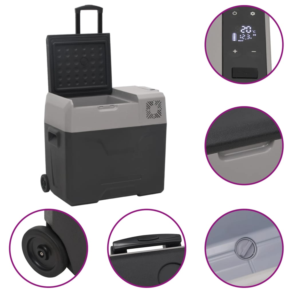 Borsa Frigo con Manico e Ruote Nera e Grigia 50 L Polipropilene | homemem39