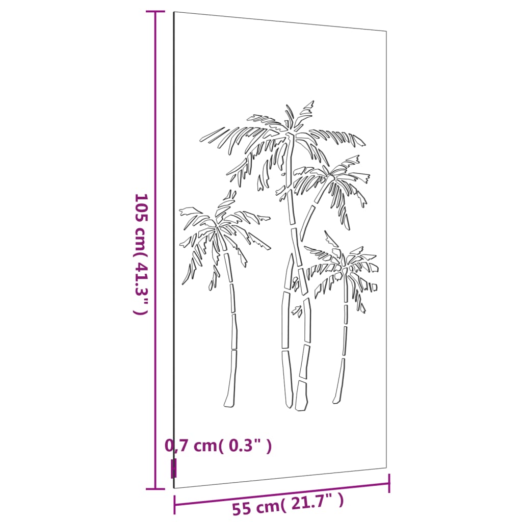 Decorazione Muro da Giardino 105x55 cm Palma in Acciaio Corten - homemem39