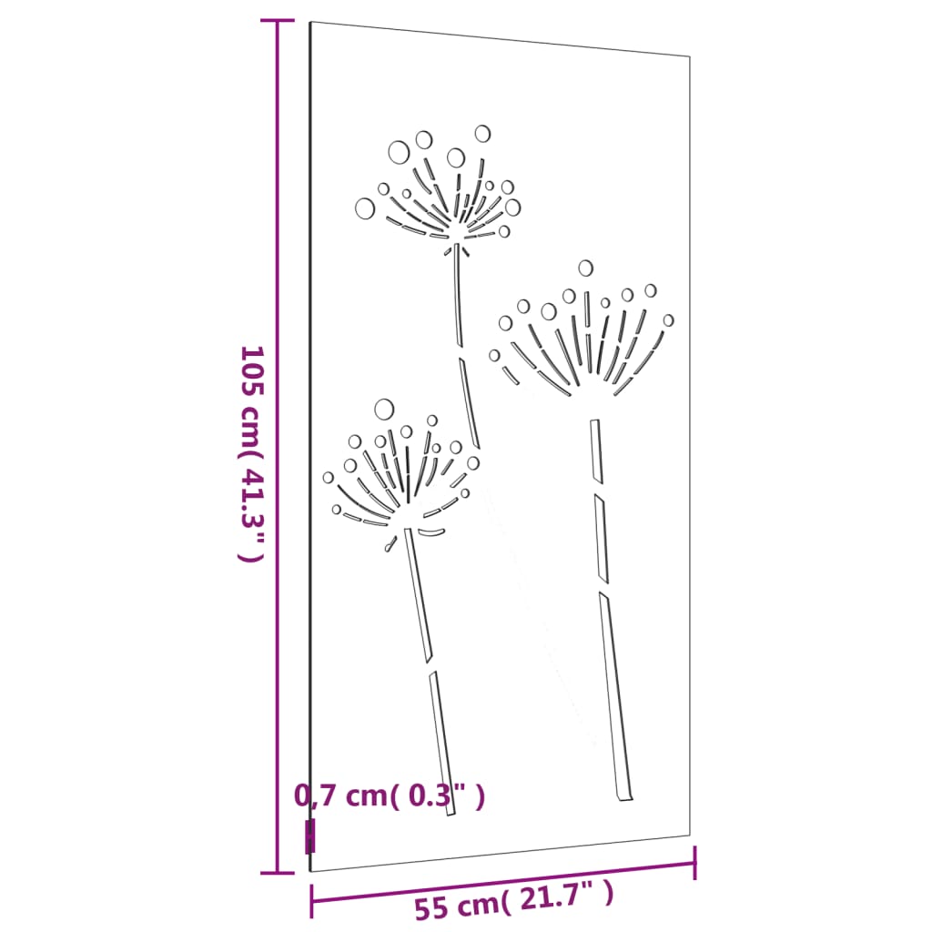Decorazione Muro da Giardino 105x55 cm Fiore in Acciaio Corten - homemem39
