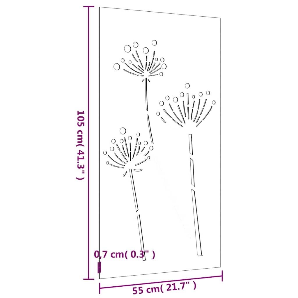 Decorazione Muro da Giardino 105x55 cm Fiore in Acciaio Corten | homemem39